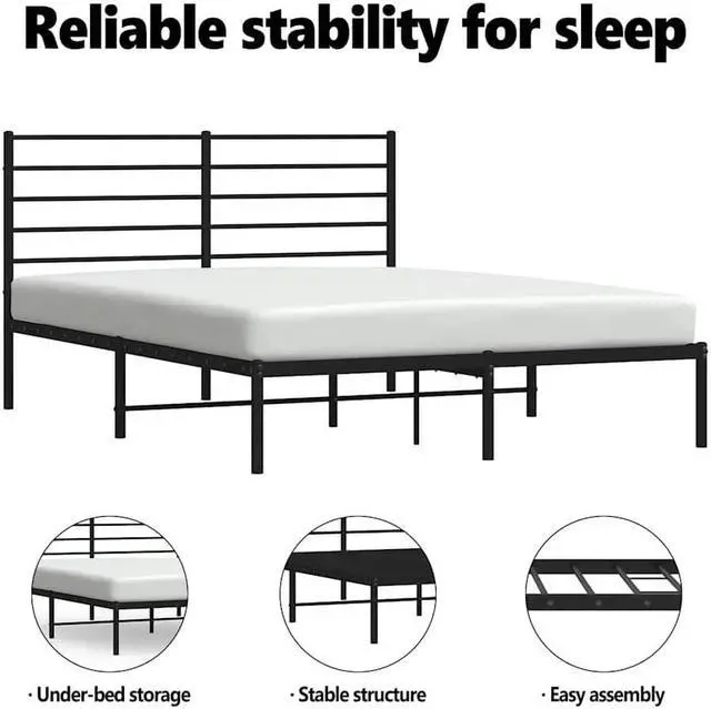 Alt view image 5 of 7 - vidaXL 12 Inch Full Metal Bed Frame with Headboard, No Box Spring Needed, Noise Free Platform Bed Frame with Steel Slats, Easy Assembly, Under Bed Storage, Minimalist, Black