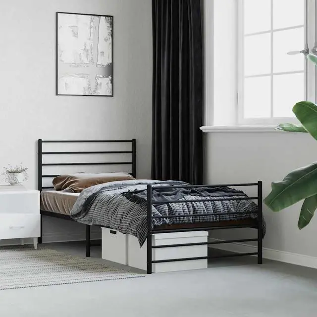 Main image of vidaXL 12 Inch Twin XL Metal Bed Frame with Headboard & Footboard, No Box Spring Needed, Noise Free Platform Bed Frame with Steel Slats, Easy Assembly, Under Bed Storage, Minimalist, Black
