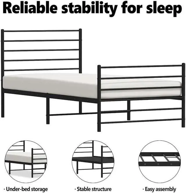 Alt view image 5 of 7 - vidaXL 12 Inch Twin XL Metal Bed Frame with Headboard & Footboard, No Box Spring Needed, Noise Free Platform Bed Frame with Steel Slats, Easy Assembly, Under Bed Storage, Minimalist, Black