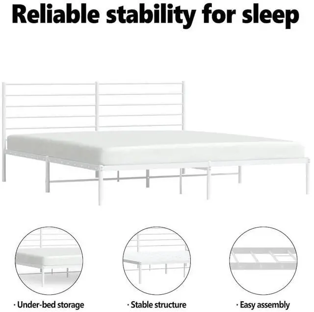 Alt view image 5 of 7 - vidaXL 12 Inch California King Metal Bed Frame with Headboard, No Box Spring Needed, Noise Free Platform Bed Frame with Steel Slats, Easy Assembly, Under Bed Storage, Minimalist, White
