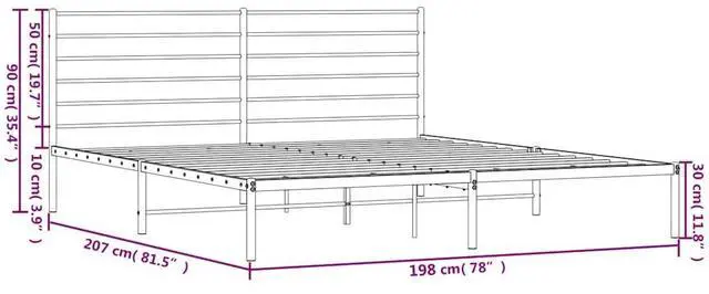 Alt view image 5 of 7 - vidaXL 12 Inch King Metal Bed Frame with Headboard, No Box Spring Needed, Noise Free Platform Bed Frame with Steel Slats, Easy Assembly, Under Bed Storage, Minimalist, White