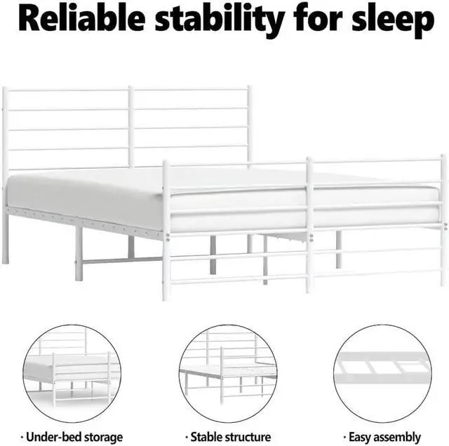 Alt view image 5 of 7 - vidaXL 12 Inch Queen Metal Bed Frame with Headboard & Footboard, No Box Spring Needed, Noise Free Platform Bed Frame with Steel Slats, Easy Assembly, Under Bed Storage, Minimalist, White