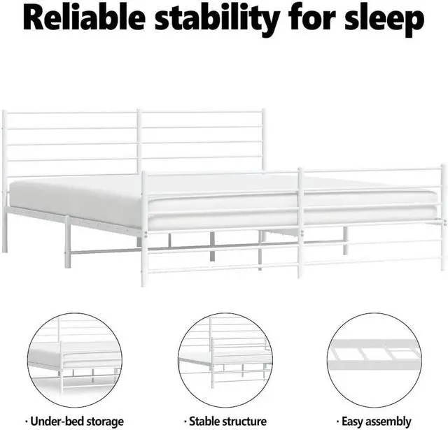 Alt view image 5 of 7 - vidaXL 12 Inch California King Metal Bed Frame with Headboard & Footboard, No Box Spring Needed, Noise Free Platform Bed Frame with Steel Slats, Easy Assembly, Under Bed Storage, Minimalist, White
