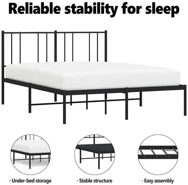 Alt view image 5 of 7 - vidaXL 12 Inch Full Metal Bed Frame with Headboard, No Box Spring Needed, Noise Free Platform Bed Frame with Steel Slats, Easy Assembly, Under Bed Storage, Minimalist, Black