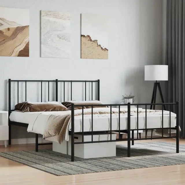 Main image of vidaXL 12 Inch Full Metal Bed Frame with Headboard & Footboard, No Box Spring Needed, Noise Free Platform Bed Frame with Steel Slats, Easy Assembly, Under Bed Storage, Minimalist, Black