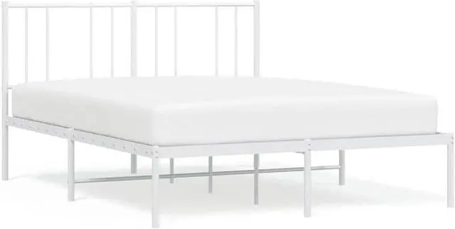 Alt view image 2 of 7 - vidaXL 12 Inch Queen Metal Bed Frame with Headboard, No Box Spring Needed, Noise Free Platform Bed Frame with Steel Slats, Easy Assembly, Under Bed Storage, Minimalist, White