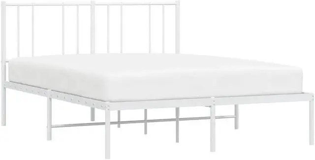 Alt view image 6 of 7 - vidaXL 12 Inch Queen Metal Bed Frame with Headboard, No Box Spring Needed, Noise Free Platform Bed Frame with Steel Slats, Easy Assembly, Under Bed Storage, Minimalist, White