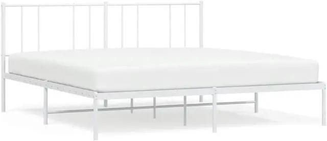Alt view image 2 of 7 - vidaXL 12 Inch California King Metal Bed Frame with Headboard, No Box Spring Needed, Noise Free Platform Bed Frame with Steel Slats, Easy Assembly, Under Bed Storage, Minimalist, White