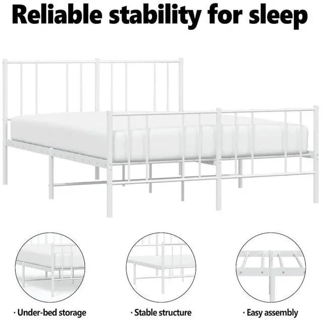 Alt view image 5 of 7 - vidaXL 12 Inch Full Metal Bed Frame with Headboard & Footboard, No Box Spring Needed, Noise Free Platform Bed Frame with Steel Slats, Easy Assembly, Under Bed Storage, Minimalist, White