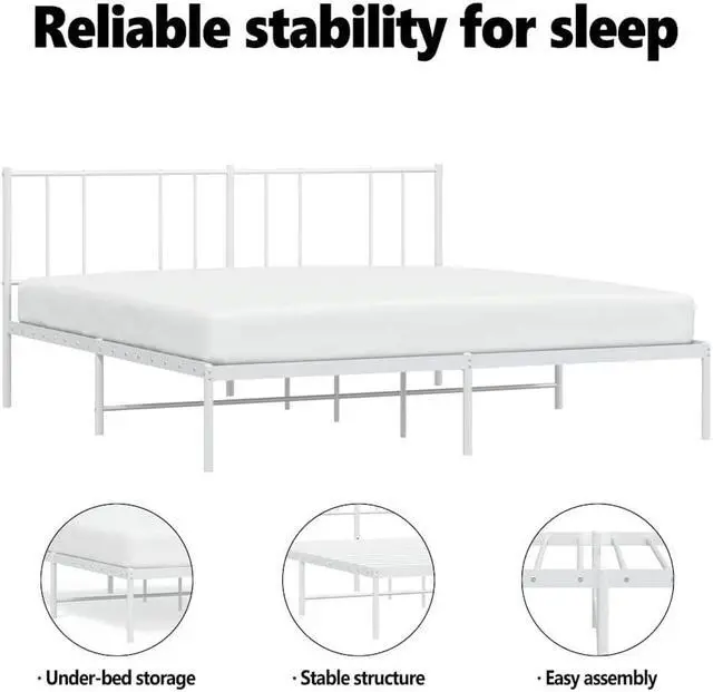 Alt view image 5 of 7 - vidaXL 12 Inch California King Metal Bed Frame with Headboard, No Box Spring Needed, Noise Free Platform Bed Frame with Steel Slats, Easy Assembly, Under Bed Storage, Minimalist, White