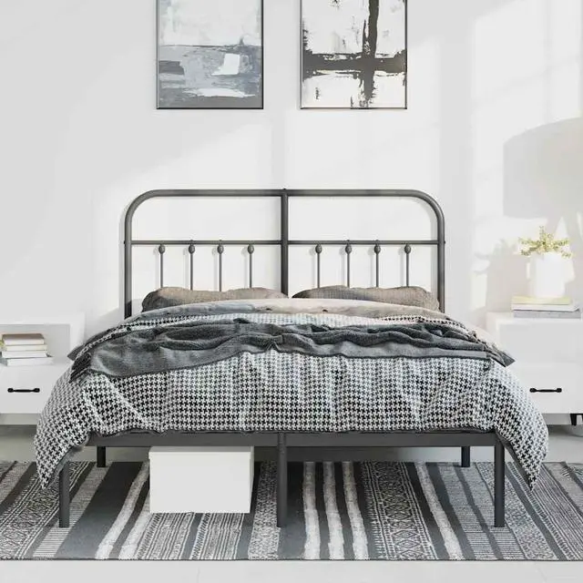 Alt view image 3 of 7 - vidaXL 12 Inch Full Metal Bed Frame with Headboard, No Box Spring Needed, Noise Free Platform Bed Frame with Steel Slats, Easy Assembly, Under Bed Storage, Minimalist, Black