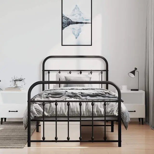 Alt view image 3 of 7 - vidaXL 12 Inch Twin Metal Bed Frame with Headboard & Footboard, No Box Spring Needed, Noise Free Platform Bed Frame with Steel Slats, Easy Assembly, Under Bed Storage, Minimalist, Black