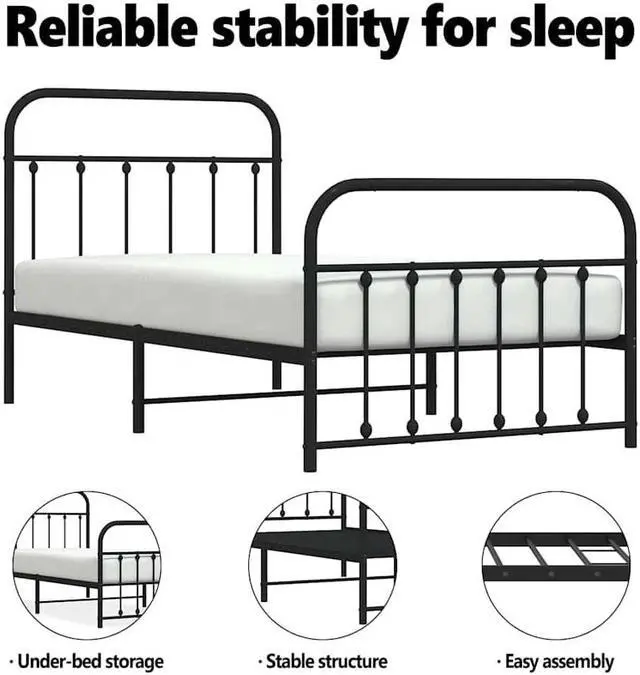 Alt view image 5 of 7 - vidaXL 12 Inch Twin Metal Bed Frame with Headboard & Footboard, No Box Spring Needed, Noise Free Platform Bed Frame with Steel Slats, Easy Assembly, Under Bed Storage, Minimalist, Black