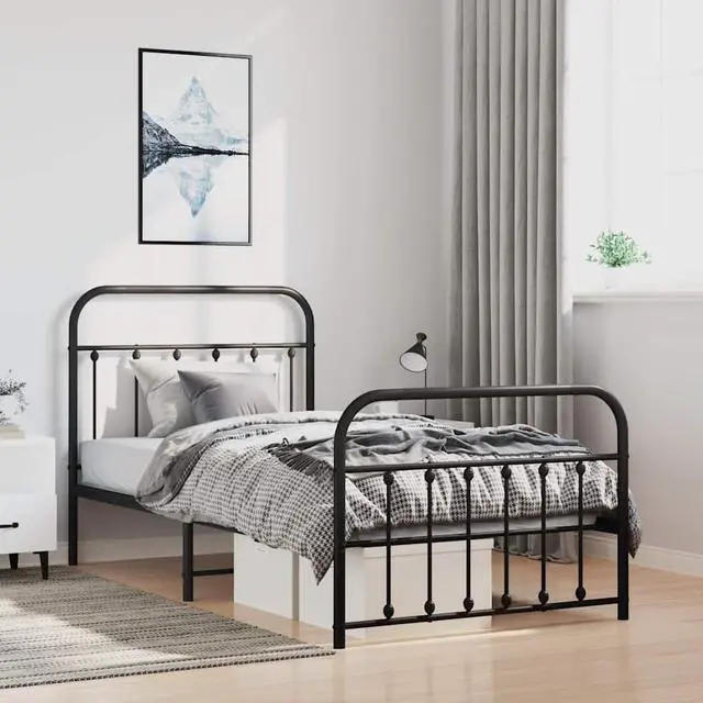 Main image of vidaXL 12 Inch Twin XL Metal Bed Frame with Headboard & Footboard, No Box Spring Needed, Noise Free Platform Bed Frame with Steel Slats, Easy Assembly, Under Bed Storage, Minimalist, Black