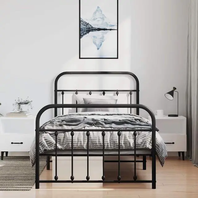 Alt view image 3 of 7 - vidaXL 12 Inch Twin XL Metal Bed Frame with Headboard & Footboard, No Box Spring Needed, Noise Free Platform Bed Frame with Steel Slats, Easy Assembly, Under Bed Storage, Minimalist, Black