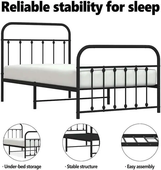 Alt view image 5 of 7 - vidaXL 12 Inch Twin XL Metal Bed Frame with Headboard & Footboard, No Box Spring Needed, Noise Free Platform Bed Frame with Steel Slats, Easy Assembly, Under Bed Storage, Minimalist, Black
