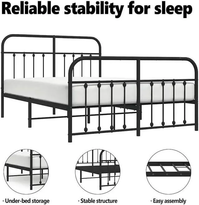 Alt view image 5 of 7 - vidaXL 12 Inch Full Metal Bed Frame with Headboard & Footboard, No Box Spring Needed, Noise Free Platform Bed Frame with Steel Slats, Easy Assembly, Under Bed Storage, Minimalist, Black