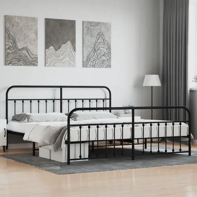 Main image of vidaXL 12 Inch King Metal Bed Frame with Headboard & Footboard, No Box Spring Needed, Noise Free Platform Bed Frame with Steel Slats, Easy Assembly, Under Bed Storage, Minimalist, Black
