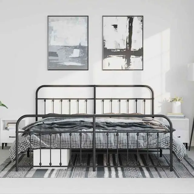 Alt view image 3 of 7 - vidaXL 12 Inch King Metal Bed Frame with Headboard & Footboard, No Box Spring Needed, Noise Free Platform Bed Frame with Steel Slats, Easy Assembly, Under Bed Storage, Minimalist, Black