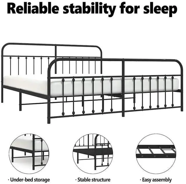 Alt view image 5 of 7 - vidaXL 12 Inch King Metal Bed Frame with Headboard & Footboard, No Box Spring Needed, Noise Free Platform Bed Frame with Steel Slats, Easy Assembly, Under Bed Storage, Minimalist, Black