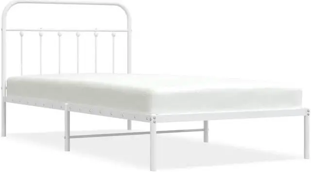 Alt view image 2 of 7 - vidaXL 12 Inch Twin XL Metal Bed Frame with Headboard, No Box Spring Needed, Noise Free Platform Bed Frame with Steel Slats, Easy Assembly, Under Bed Storage, Minimalist, White