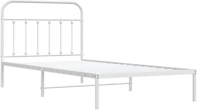 Alt view image 3 of 7 - vidaXL 12 Inch Twin XL Metal Bed Frame with Headboard, No Box Spring Needed, Noise Free Platform Bed Frame with Steel Slats, Easy Assembly, Under Bed Storage, Minimalist, White