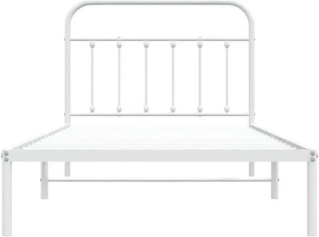 Alt view image 6 of 7 - vidaXL 12 Inch Twin XL Metal Bed Frame with Headboard, No Box Spring Needed, Noise Free Platform Bed Frame with Steel Slats, Easy Assembly, Under Bed Storage, Minimalist, White