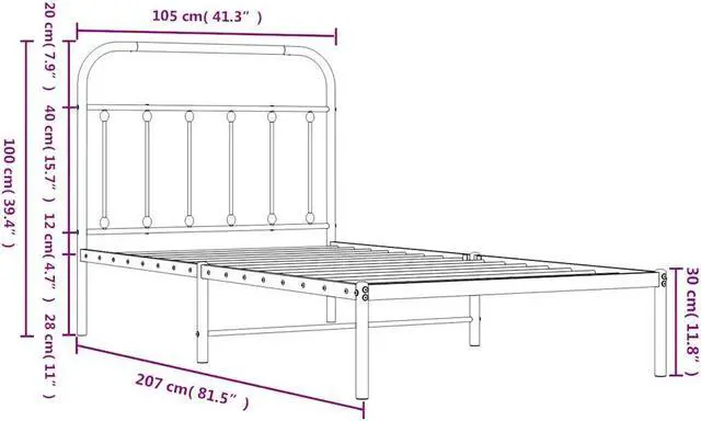 Alt view image 4 of 7 - vidaXL 12 Inch Twin XL Metal Bed Frame with Headboard, No Box Spring Needed, Noise Free Platform Bed Frame with Steel Slats, Easy Assembly, Under Bed Storage, Minimalist, White