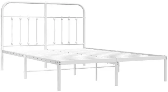 Alt view image 3 of 7 - vidaXL 12 Inch Queen Metal Bed Frame with Headboard, No Box Spring Needed, Noise Free Platform Bed Frame with Steel Slats, Easy Assembly, Under Bed Storage, Minimalist, White