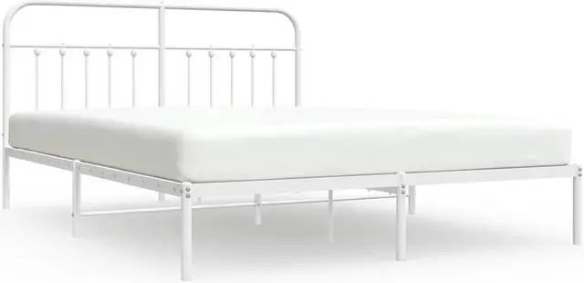 Alt view image 2 of 7 - vidaXL 12 Inch California King Metal Bed Frame with Headboard, No Box Spring Needed, Noise Free Platform Bed Frame with Steel Slats, Easy Assembly, Under Bed Storage, Minimalist, White