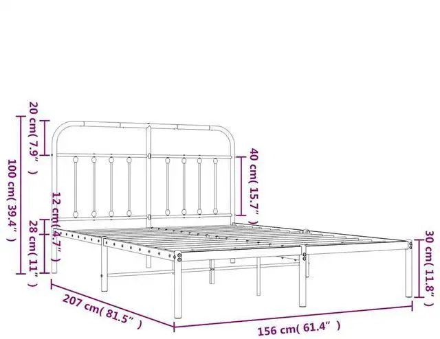 Alt view image 4 of 7 - vidaXL 12 Inch Queen Metal Bed Frame with Headboard, No Box Spring Needed, Noise Free Platform Bed Frame with Steel Slats, Easy Assembly, Under Bed Storage, Minimalist, White