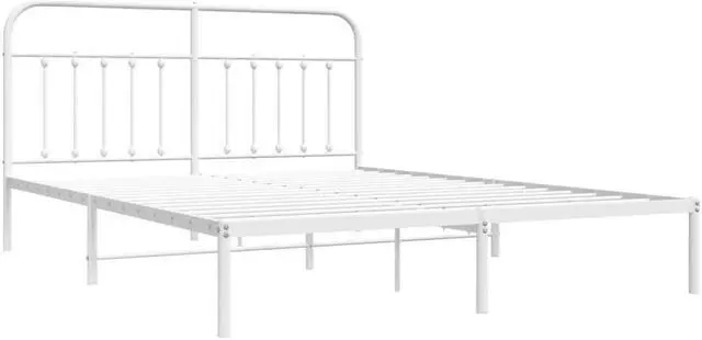 Alt view image 3 of 7 - vidaXL 12 Inch California King Metal Bed Frame with Headboard, No Box Spring Needed, Noise Free Platform Bed Frame with Steel Slats, Easy Assembly, Under Bed Storage, Minimalist, White