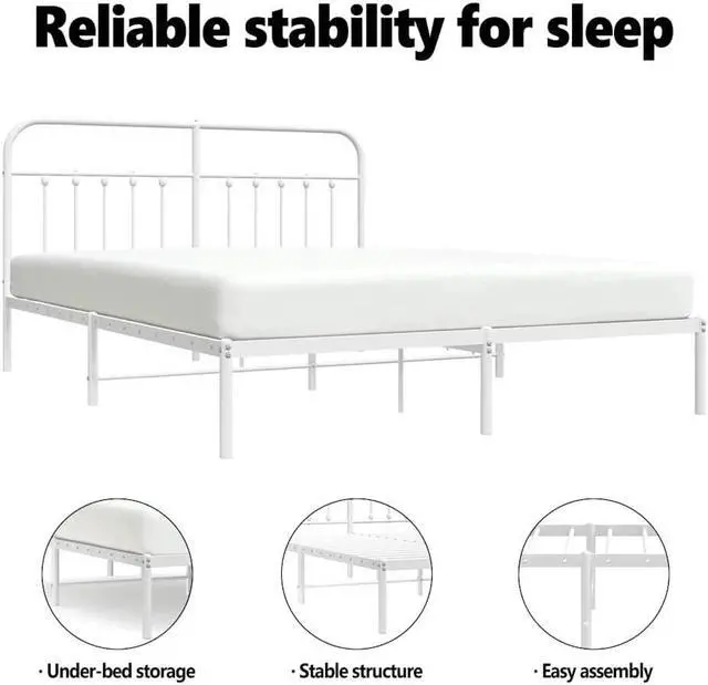 Alt view image 5 of 7 - vidaXL 12 Inch California King Metal Bed Frame with Headboard, No Box Spring Needed, Noise Free Platform Bed Frame with Steel Slats, Easy Assembly, Under Bed Storage, Minimalist, White