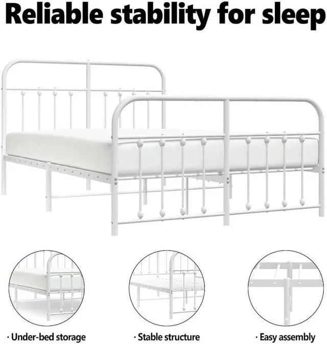 Alt view image 5 of 7 - vidaXL 12 Inch Full Metal Bed Frame with Headboard & Footboard, No Box Spring Needed, Noise Free Platform Bed Frame with Steel Slats, Easy Assembly, Under Bed Storage, Minimalist, White