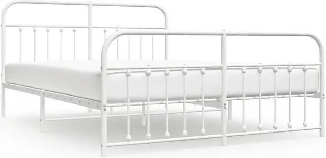 Alt view image 2 of 7 - vidaXL 12 Inch California King Metal Bed Frame with Headboard & Footboard, No Box Spring Needed, Noise Free Platform Bed Frame with Steel Slats, Easy Assembly, Under Bed Storage, Minimalist, White