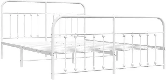Alt view image 3 of 7 - vidaXL 12 Inch California King Metal Bed Frame with Headboard & Footboard, No Box Spring Needed, Noise Free Platform Bed Frame with Steel Slats, Easy Assembly, Under Bed Storage, Minimalist, White