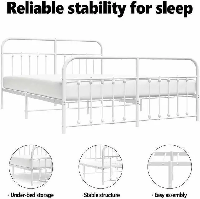 Alt view image 5 of 7 - vidaXL 12 Inch California King Metal Bed Frame with Headboard & Footboard, No Box Spring Needed, Noise Free Platform Bed Frame with Steel Slats, Easy Assembly, Under Bed Storage, Minimalist, White