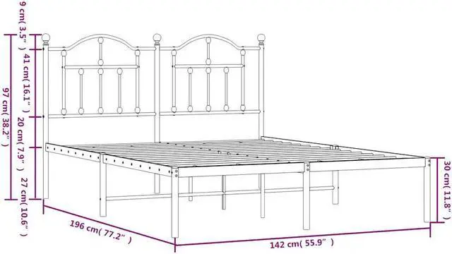 Alt view image 4 of 7 - vidaXL 12 Inch Full Metal Bed Frame with Headboard, No Box Spring Needed, Noise Free Platform Bed Frame with Steel Slats, Easy Assembly, Under Bed Storage, Minimalist, Black