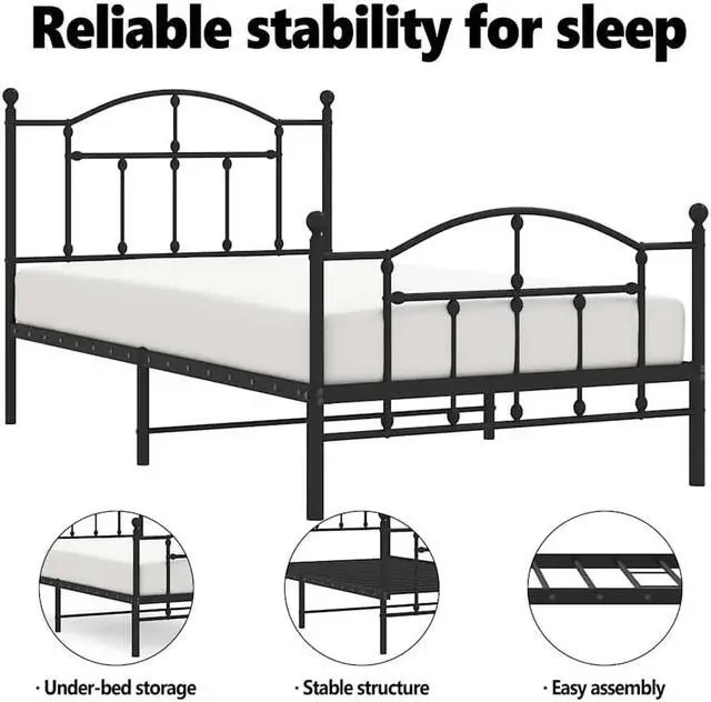 Alt view image 5 of 7 - vidaXL 12 Inch Twin Metal Bed Frame with Headboard & Footboard, No Box Spring Needed, Noise Free Platform Bed Frame with Steel Slats, Easy Assembly, Under Bed Storage, Minimalist, Black