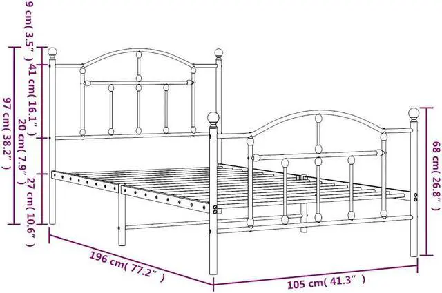 Alt view image 4 of 7 - vidaXL 12 Inch Twin Metal Bed Frame with Headboard & Footboard, No Box Spring Needed, Noise Free Platform Bed Frame with Steel Slats, Easy Assembly, Under Bed Storage, Minimalist, Black
