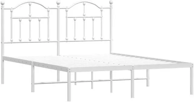 Alt view image 3 of 7 - vidaXL 12 Inch Full Metal Bed Frame with Headboard, No Box Spring Needed, Noise Free Platform Bed Frame with Steel Slats, Easy Assembly, Under Bed Storage, Minimalist, White