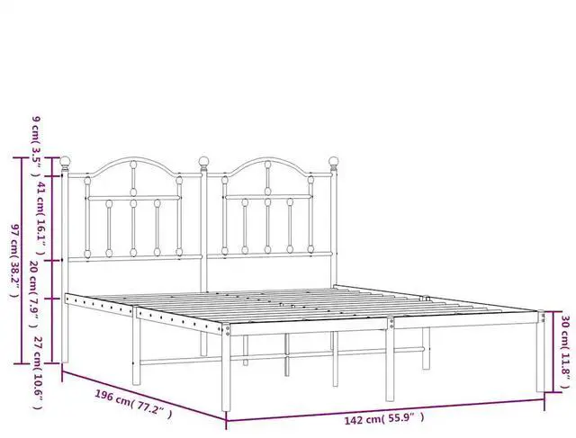 Alt view image 4 of 7 - vidaXL 12 Inch Full Metal Bed Frame with Headboard, No Box Spring Needed, Noise Free Platform Bed Frame with Steel Slats, Easy Assembly, Under Bed Storage, Minimalist, White