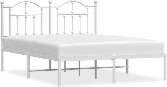 Alt view image 2 of 7 - vidaXL 12 Inch Queen Metal Bed Frame with Headboard, No Box Spring Needed, Noise Free Platform Bed Frame with Steel Slats, Easy Assembly, Under Bed Storage, Minimalist, White