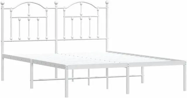Alt view image 3 of 7 - vidaXL 12 Inch Queen Metal Bed Frame with Headboard, No Box Spring Needed, Noise Free Platform Bed Frame with Steel Slats, Easy Assembly, Under Bed Storage, Minimalist, White