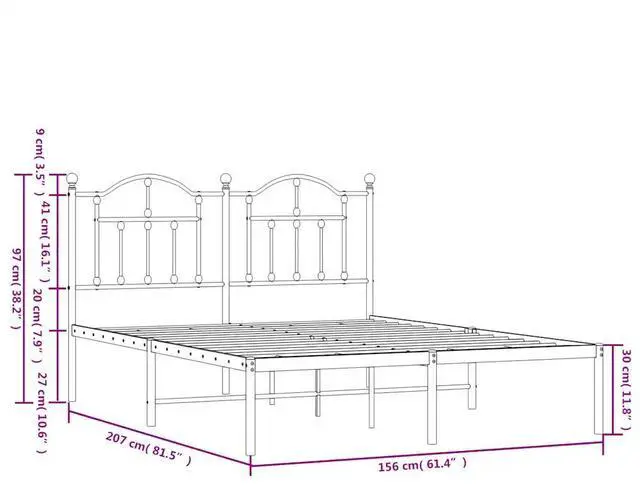 Alt view image 4 of 7 - vidaXL 12 Inch Queen Metal Bed Frame with Headboard, No Box Spring Needed, Noise Free Platform Bed Frame with Steel Slats, Easy Assembly, Under Bed Storage, Minimalist, White