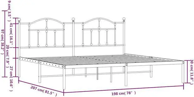 Alt view image 4 of 7 - vidaXL 12 Inch King Metal Bed Frame with Headboard, No Box Spring Needed, Noise Free Platform Bed Frame with Steel Slats, Easy Assembly, Under Bed Storage, Minimalist, White