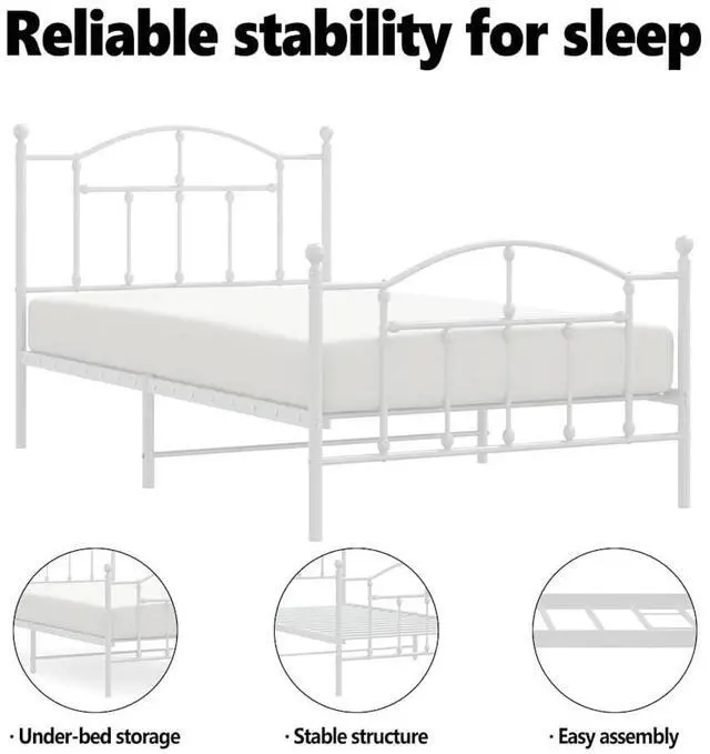 Alt view image 5 of 7 - vidaXL 12 Inch Twin XL Metal Bed Frame with Headboard & Footboard, No Box Spring Needed, Noise Free Platform Bed Frame with Steel Slats, Easy Assembly, Under Bed Storage, Minimalist, White