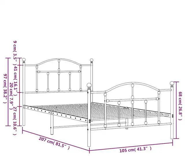Alt view image 4 of 7 - vidaXL 12 Inch Twin XL Metal Bed Frame with Headboard & Footboard, No Box Spring Needed, Noise Free Platform Bed Frame with Steel Slats, Easy Assembly, Under Bed Storage, Minimalist, White