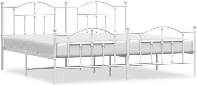 Alt view image 2 of 7 - vidaXL 12 Inch King Metal Bed Frame with Headboard & Footboard, No Box Spring Needed, Noise Free Platform Bed Frame with Steel Slats, Easy Assembly, Under Bed Storage, Minimalist, White