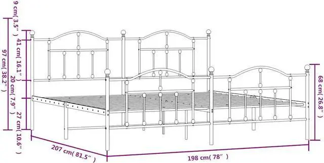 Alt view image 4 of 7 - vidaXL 12 Inch King Metal Bed Frame with Headboard & Footboard, No Box Spring Needed, Noise Free Platform Bed Frame with Steel Slats, Easy Assembly, Under Bed Storage, Minimalist, White